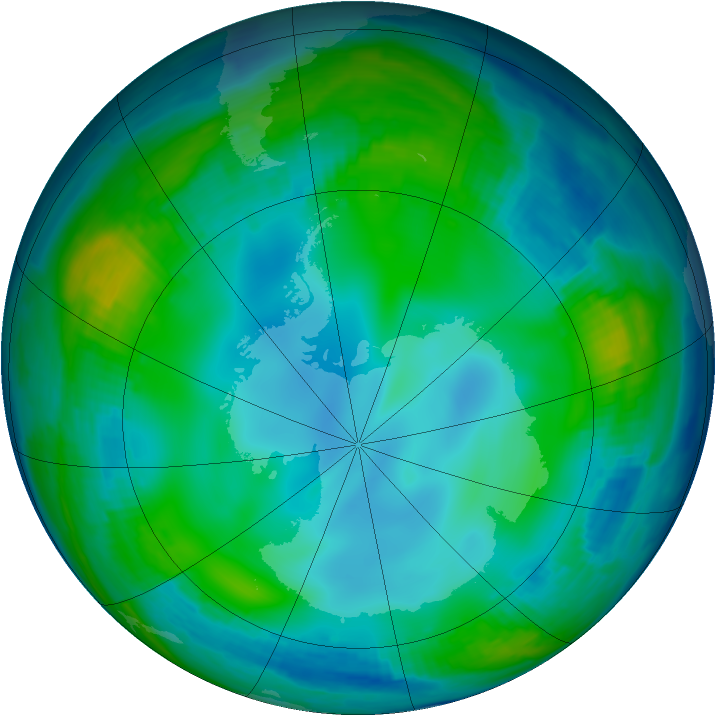 Antarctic ozone map for 04 July 1997